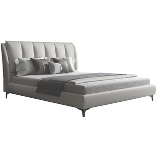 金海马实木轻奢皮床白色1.8米真皮北欧现代简约软包新款正品希曼