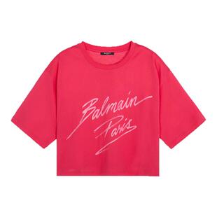 BALMAIN春夏女士字母印花短款V领短袖T恤银泰百货精品 301574