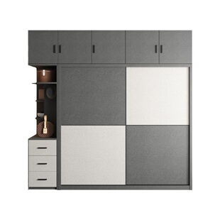 北欧推拉门衣柜简约现代组装家用卧室移门衣橱全实木多层板收纳柜