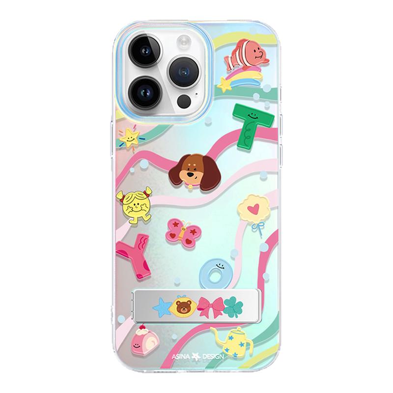 童趣彩绘适用苹果17Promax手机壳隐藏式一体支架iPhone16Pro保护套15全包13可爱创意防摔ip14新款高级感女