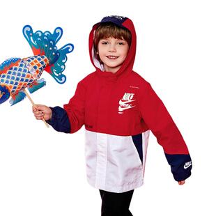 Nike耐克儿童装男童梭织连帽薄款夹克2025春秋中大童网眼运动外套