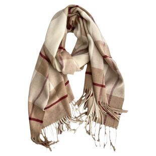 淡雅编织人字纹拼接格子羊毛围巾女冬季加厚保暖披肩高档条纹围脖