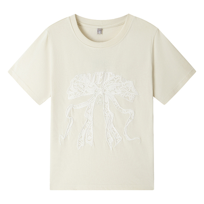 复古短袖T恤女短款贴布绣小个子