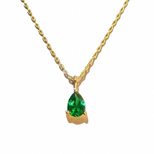 日本水滴镶钻项链纯银镀黄金色女祖母绿宝石色锁骨链短款颈链单钻