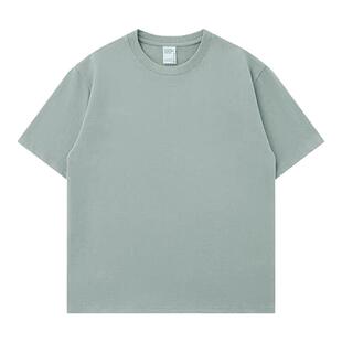 新疆棉300G重磅天青色百搭夏季新品薄款男女宽松纯棉休闲短袖t恤