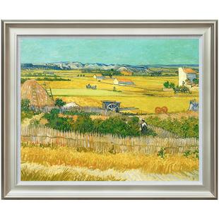 风色丰收麦田梵高风景油画版画美式客厅餐厅欧式玄关巨幅装饰画