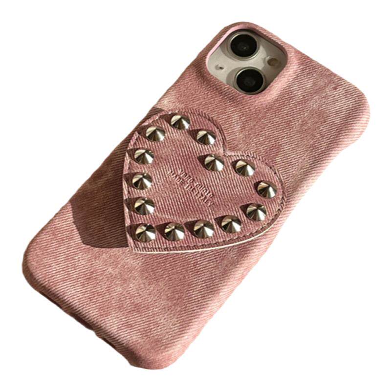 牛仔皮纹铆钉支架iphone15手机壳