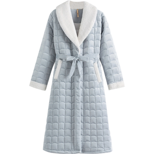 睡袍女士睡衣浴袍冬季加厚夹棉袄加绒秋冬款冬天长款珊瑚绒法兰绒