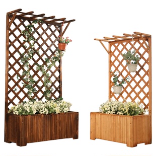 室外庭院网格爬藤花架户外露台实木花槽围栏花园阳台花箱隔断栅栏