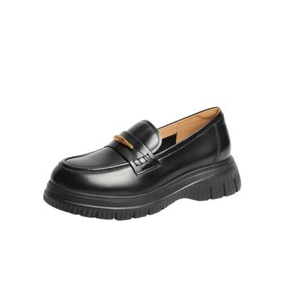 百丽厚底乐福鞋女25春新款真皮黑色小皮鞋JK深口单鞋子D2Q1DAA5