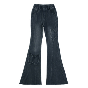 女童微喇牛仔裤加厚一体绒2025新款秋冬装儿童裤子小女孩喇叭长裤