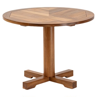 柚木圆餐桌侘寂复古风小户型家用设计师民宿全实木咖啡桌圆形茶几