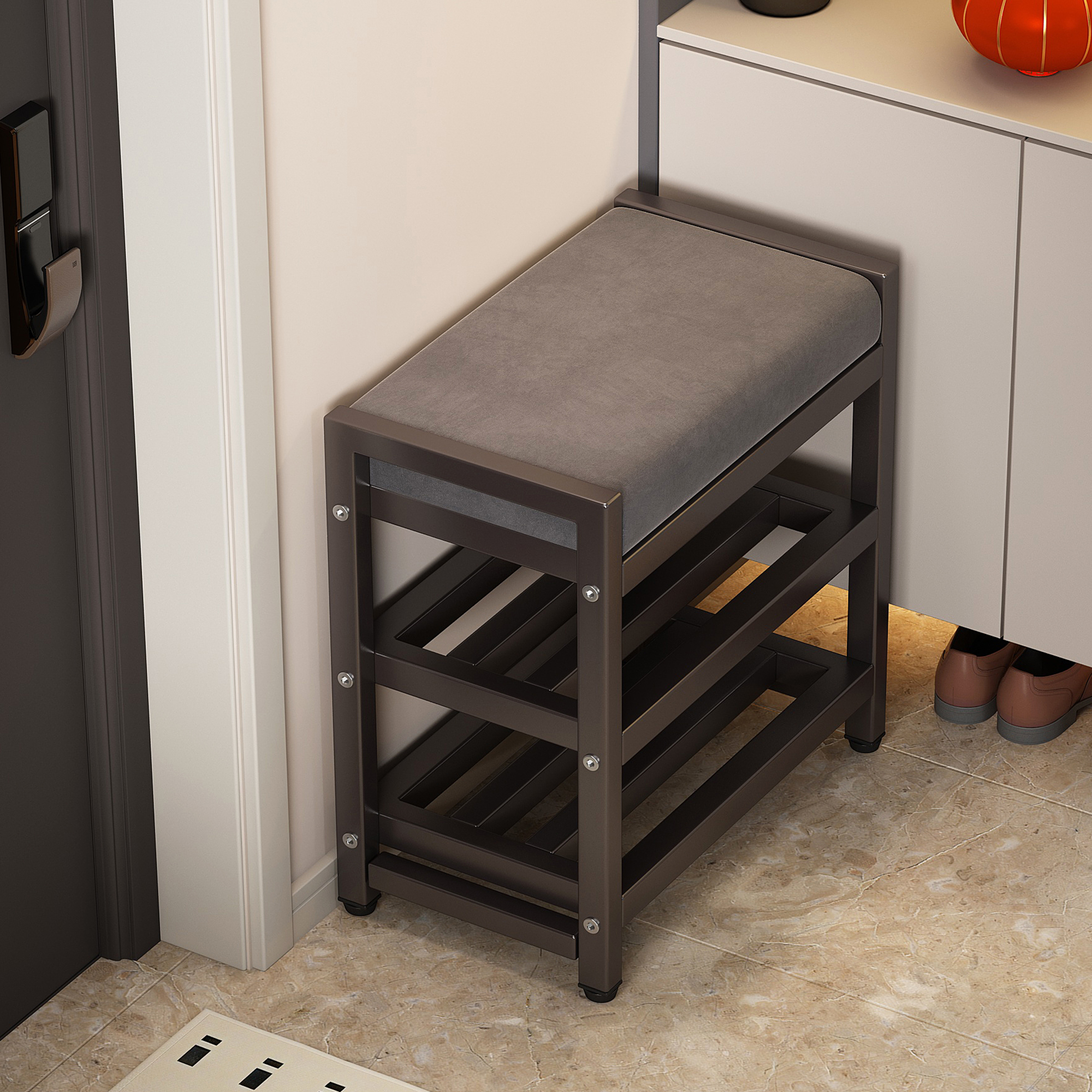 换鞋凳门口家用入户玄关铁艺可坐式鞋柜坐凳一体多功能窄小穿鞋凳