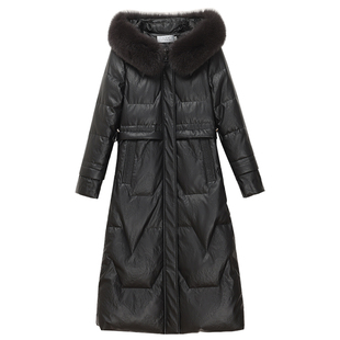 2025冬新款狐狸毛领海宁皮衣真皮羽绒服女中长款连帽加厚皮草外套