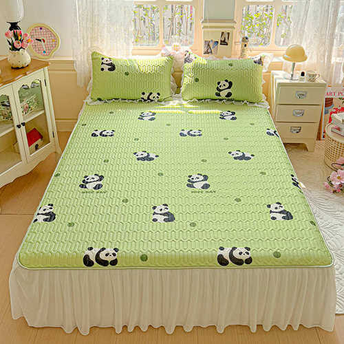 夏季裸睡冰丝乳胶凉席床裙款三件套1.5m1.8m可水洗折叠空调软席子