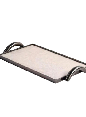 本墨 现代简约金属皮革皮质双耳托盘样板房客厅餐厅桌面装饰品