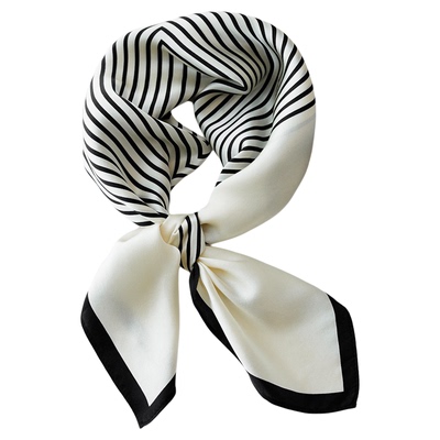 OL条纹100%桑蚕丝丝巾真丝小方巾