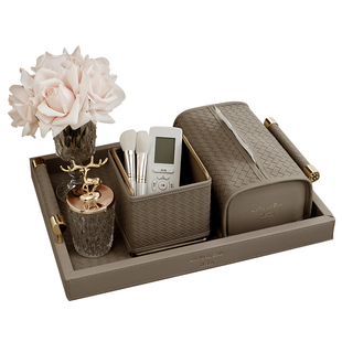 轻奢编织纸巾盒托盘套装客厅餐桌装饰抽纸盒多功能遥控器收纳盒