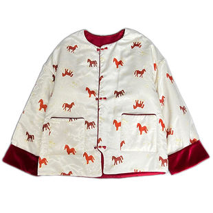 “马踏迎春”新春限定~双面双料 可两穿！新中式人丝提花圆领外套