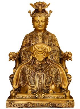 黄铜泰山奶奶像碧霞元君像全铜摆件东岳泰山家居摆件玄关家居装饰