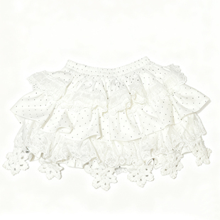 小猫藏星starrykitty原创蕾丝蛋糕短裙裤白色波点「A字版型有层次