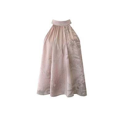 复古蕾丝印花挂脖无袖露背上衣