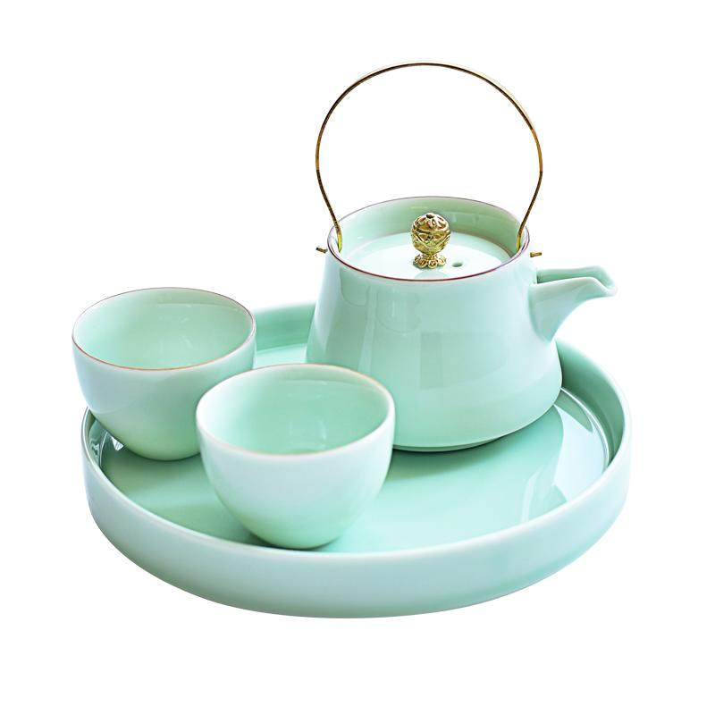 青瓷干泡功夫茶具提梁壶茶杯茶盘功夫茶具