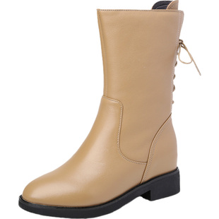 全牛皮女靴加绒加厚瘦瘦靴新款马丁靴女士短靴真皮中筒靴子雪地靴