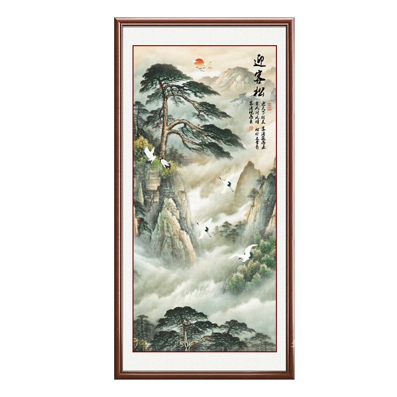 迎客松客厅餐厅招财风景实木挂画