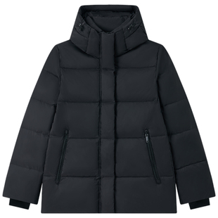 Halo Luu 黑色连帽羽绒服女冬季2025新款包臀面包服泡芙加厚外套