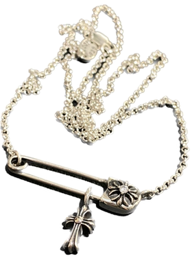 925纯银圆环女别针十字架锁骨链