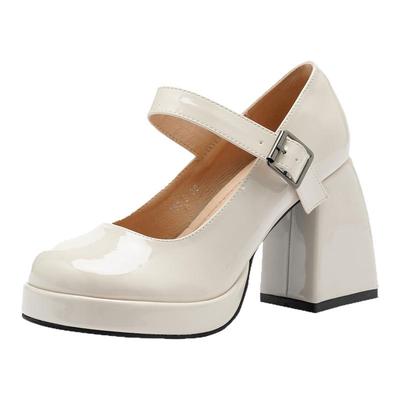 高跟鞋女婚鞋法式一字带玛丽珍鞋