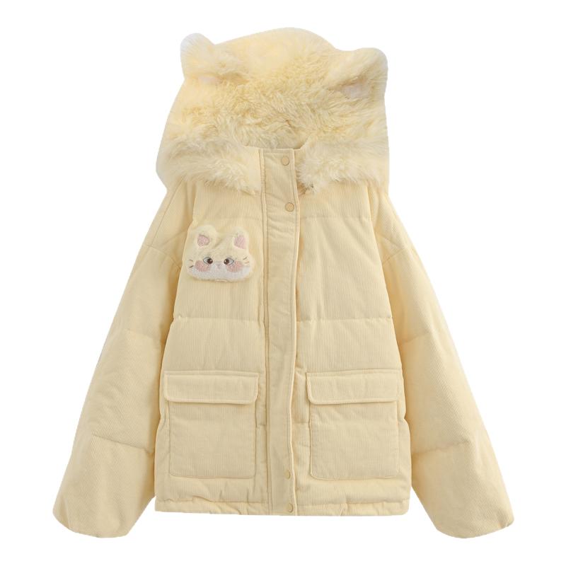 森女部落甜美黄色连帽羽绒服女2025新款冬季设计感小个子保暖外套