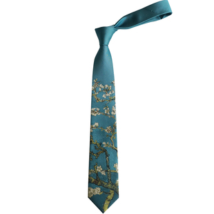 大喜梵高油画【盛开的杏树】蓝绿色提花刺绣领带复古艺术男女学生