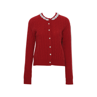 DPLAY2025秋季新款气质红色毛衣女100羊毛宽松加厚针织衫上衣长袖