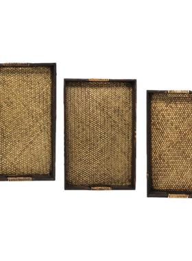 泰国spa藤编长方形东南亚风托盘