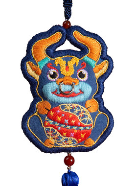 进宝牛平安符刺绣diy阿卡手工