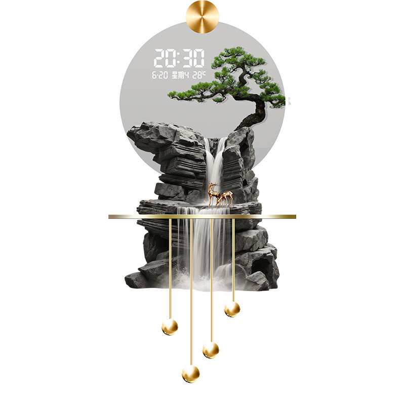 新中式迎客松玄关装饰画万年历
