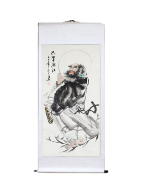 手绘老子出关图达摩渡江图卷轴画