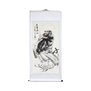手绘老子出关图达摩渡江图卷轴画