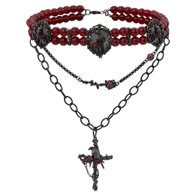 封神！原创乌鸦双层叠戴项链chocker十字架秋冬毛衣链高级感颈链