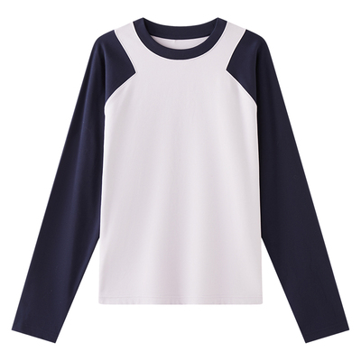 CLOUDSPACE【绒感丝柔棉】撞色解构宽松复古长袖女T恤2025秋上衣
