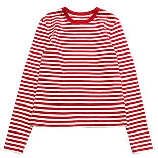 鹿与飞鸟「长期主义」高克重正肩显瘦磨毛日系针织条纹T恤7310