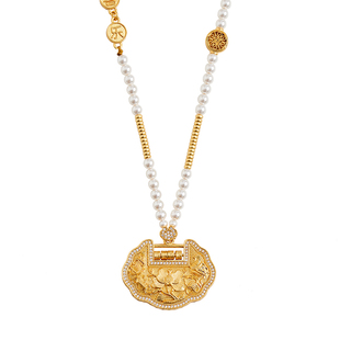 古法沙金如意锁项链花开富贵平安贝珠施家珍珠毛衣链女友闺蜜礼物