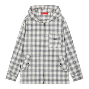 明星同款 INXX复古做旧格纹长袖衬衫连帽拉链衬衣外套男女同款