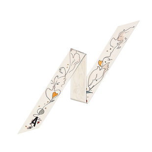 小丝巾女塔罗牌双面印花长款斜纹真丝窄细条领巾双层发带绑包丝带