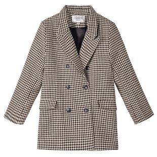 千鸟格西装外套女春秋上衣复古气质宽松显瘦休闲洋气毛呢小西服潮