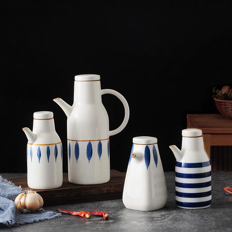 日式陶瓷油壶油罐 厨房家用酱油瓶醋壶调味瓶面馆带盖大容量油瓶