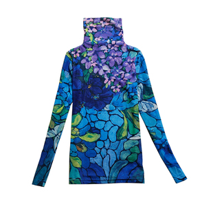 别致漂亮小衫高领打底衫女秋冬洋气高级感网纱长袖t恤蓝色上衣