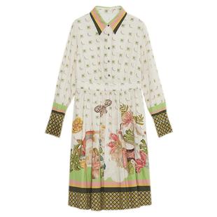 谜底花色连衣裙长袖女秋季新款复古文艺印花中长裙233ML1117